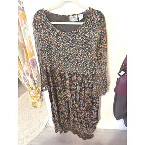Jasmine midi flutter LG cottagecore cabincore floral scoop tie‎ dress loose fit